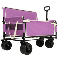 3-in-1 Convertible Folding Wagon Cart with Bench Seat & Storage - 500lbs Heavy-Duty Utility Wagon, 180L Capacity All-Terrain Wheels for Camping, Beach, Sports, Garden, purple