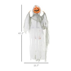 Outdoor Halloween Hanging Pumpkin Ghost w/ Light Up Eyes, Sound Activated Prop w/ Creepy Howling Sounds