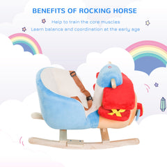 Kids Rocking Horse, Wooden Plush Ride-on Plane Chair Toy