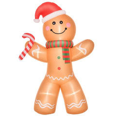 Outdoor Blow-Up Yard Decoration,Christmas Inflatable Gingerbread Man with a Candy Cane with LED Lights Display
