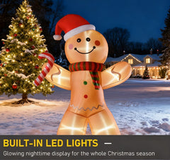 Outdoor Blow-Up Yard Decoration,Christmas Inflatable Gingerbread Man with a Candy Cane with LED Lights Display