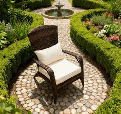 Patio Chair with Rattan Wicker, Soft Cushions, Tall Curved Backrest
