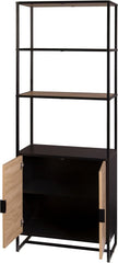 Bali Coastal Modern 6-Tier Book Shelf with Storage, Black with Natural Wood
