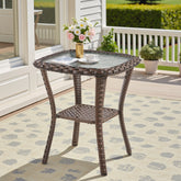 Outdoor Wicker Side Table,23x20x20 inch All Weather Rattan Small Patio Table Square End Table for Pool Balcony Deck Porch, Brown