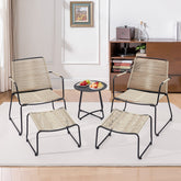 Balcony Furniture 5 Piece Patio Conversation Set, PE Wicker Rattan Outdoor Lounge Chairs with 2 Ottomans & Side Table for Porch, Backyard, Lawn-Beige