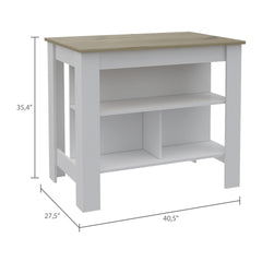 Cala Kitchen Island, Four Legs, Three Shelves -White / Light Oak