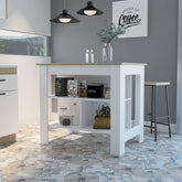 Cala Kitchen Island, Four Legs, Three Shelves -White / Light Oak