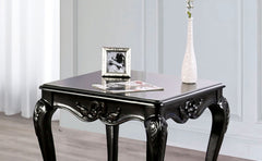 1pc Square End Table Traditional Style Curved Shape Legs Carved Design Solid Wood Structure Champagne Finish
