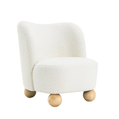 1pc Accent Chair Curved Back Ball Feet Upholstered In Boucle Feet Wide Seat White Finish Primary living Room