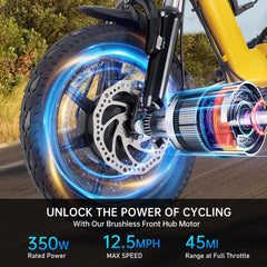 Foldable Electric Tricycle for Adults – 350W (Peak 500W), 480Wh Removable Battery, 2 Seats, Large Basket, Black & Yellow (Ideal for Seniors & Women)