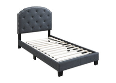 Twin Size 1pc Bed Nailhead Trim Button Tufted Burlap Fabric Charcoal Finish Bedroom Furniture