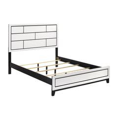 Modern Contemporary White Finish Queen Bed 1pc Wooden Bedroom Furniture Black Line Design