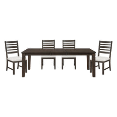 Classic Style 5pc Dining Set Dark Espresso Finish Table with Extension Leaf and 4x Chairs Comfortable Seat Wooden Dining Furniture