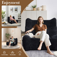 Bean Bag Chair for Adults with Armrests - Oversized Comfy Beanbag Lounge Lazy Floor Sofa Accent Chair for Living Room, Bedroom (Black)