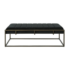 Upholstered Velvet Ottoman Bench with Brass Finish, Black