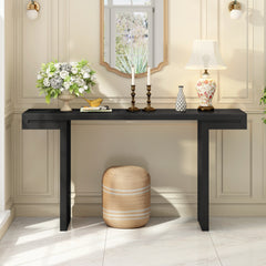 U-Style Large 60-Inch Console Table with Geometric Clean Lines Design,Stylish Entryway Table with Painted Finish and Adjustable Feet,Suitable for Living Room,Entryway,Hallway.