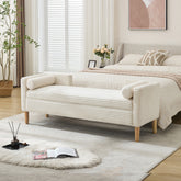 65.35"Wide Upholstered Flip-top Storage Accent Bed Bench, Corduroy Footrest Ottoman with Armrests&Backrest&2 Bolster Pillows Wood Legs for Living Room, End of Bed, Hallway, Entryway Bedroom. Ivory