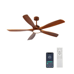 60 inch Wood Ceiling Fans with Lights and Remote, 5 solid wood blades,Modern Low Profile Ceiling Fan with Light, 6 Speed, Reversible DC Motor, for Bedroom/Outdoor/Farmhouse/Patios