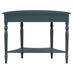 TREXM Farmhouse Half Moon Console Table with Drawer & Shelf - Rustic Accent Table, Sofa Table for Entryway, Living Room, Hallway and Foyer (Navy)