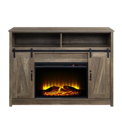 Tobias Rustic Oak Finish Fireplace with Shelf Storage