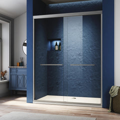 Sliding Shower Glass Door 56-60 in. W x 72 in. H, Adjustable Semi Frameless Shower Door, Certified Thick Clear Clear Tempered Glass, 304 Stainless Steel Handles, Brushed Nickel