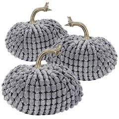 5.5x5.5x5"H Chenille Weighted Pumpkin-Gray, Set of 3