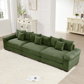 130" Oversized Cloud Modular Sectional Couch,Premium Corduroy 3-Seater Sofa Extra-Thick Armrests Good Resilience Cushion Ergonomic Design,Easy Assembly Suitable For Living Rooms Studies,Green