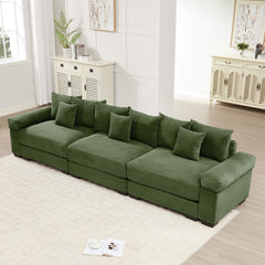 130" Oversized Cloud Modular Sectional Couch,Premium Corduroy 3-Seater Sofa Extra-Thick Armrests Good Resilience Cushion Ergonomic Design,Easy Assembly Suitable For Living Rooms Studies,Green