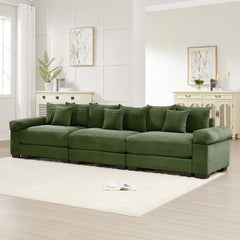 130" Oversized Cloud Modular Sectional Couch,Premium Corduroy 3-Seater Sofa Extra-Thick Armrests Good Resilience Cushion Ergonomic Design,Easy Assembly Suitable For Living Rooms Studies,Green