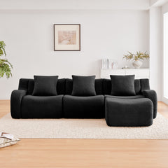 Boneless Sofa,3 Seat High-Quality Teddy Fabric,Anti-Slip Design,No Assembly Curved Armrests Streamlined Design,Assembly Chaise 32D High Density Sponge For Living Rooms Bedrooms,Black