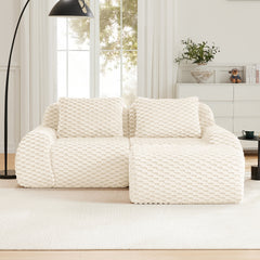 82" Modern L-Shaped Modular Sectional Sofa for Living Room,Flannelette Fabric,Oversized 2-Seater Couch,Deep Seat,boneless sofa ,Movable Ottoman,Buckle connection,Anti-slip Design,No Assembly,Cream