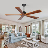 52 Inch Ceiling Fans and Remote, Wood Indoor Outdoor Ceiling Fan with Light for Patios Living Room Bedroom 5 Blades DC Motor Mid Century Modern Wooden Fan
