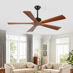 52 Inch Ceiling Fans and Remote, Wood Indoor Outdoor Ceiling Fan with Light for Patios Living Room Bedroom 5 Blades DC Motor Mid Century Modern Wooden Fan