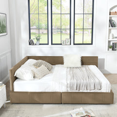 Queen Size Storage Upholstered Tufted Bed Frame, Sofa Bed Frame with Comfortable Backrest and Armrests, Queen Size Bed for Bedroom, Living Room,Velvet, BROWN(85.5''*64.5''*29.5'')