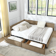 Queen Size Storage Upholstered Tufted Bed Frame, Sofa Bed Frame with Comfortable Backrest and Armrests, Queen Size Bed for Bedroom, Living Room,Velvet, BROWN(85.5''*64.5''*29.5'')
