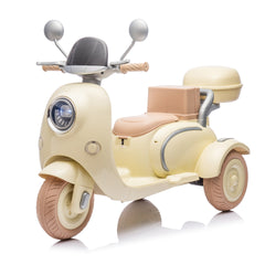12V Two motors Kids Ride On Level Up Two-seater Electric Motorcycle,Three-wheel Toy w/Music,Bluetooth,USB,Backseat flip adult seat,Portable Storage Hooks&Oversized Trunk,LED Headlight For Kids 3-6.