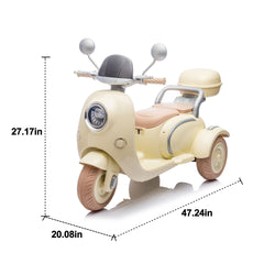 12V Two motors Kids Ride On Level Up Two-seater Electric Motorcycle,Three-wheel Toy w/Music,Bluetooth,USB,Backseat flip adult seat,Portable Storage Hooks&Oversized Trunk,LED Headlight For Kids 3-6.