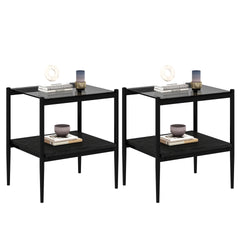 Set of 2 Rectangle End Table, Tempered Glass Tabletop with MDF layer, Modern Table for Living Room , Gray Glass
