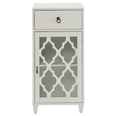 White Side Table with Drawer and Door