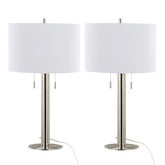 Master 29" Contemporary Metal Table Lamp in Polished Nickel and White Linen Shade from Grandview Gallery by LumiSource - Set of 2
