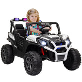 Qaba 2 Seater Electric Car for Kids, 24V Battery Powered Ride on Car with Remote Control, 3 Speed, Slow Start, LED Lights, Music, Horn, Spring Suspension for 3-8 Years, White