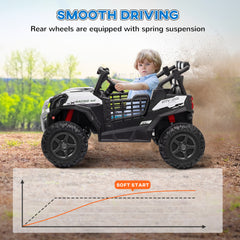 Qaba 2 Seater Electric Car for Kids, 24V Battery Powered Ride on Car with Remote Control, 3 Speed, Slow Start, LED Lights, Music, Horn, Spring Suspension for 3-8 Years, White