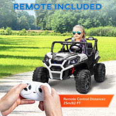 Qaba 2 Seater Electric Car for Kids, 24V Battery Powered Ride on Car with Remote Control, 3 Speed, Slow Start, LED Lights, Music, Horn, Spring Suspension for 3-8 Years, White