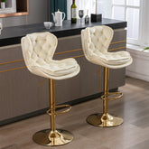 Set of 2 Bar Stools,with Chrome Footrest and Base Swivel Height Adjustable Mechanical Lifting Velvet + Golden Leg Simple Bar Stool-cream
