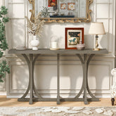 U-Style 59.8'' Wooden Console Table with Oak Veneer Top,Farmhouse Entryway Table with Rubber Wood Slender Curved Legs,Perfect for Living Room,Entryway,Hallway, Dining Spaces.