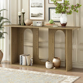 U_STYLE Modern and Curved Design Ash Veneer Console Table with Shelf,Suitable for Entryway,Hallway Living Room,Foyer,Corridor
