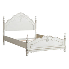 Victorian Style Antique White Full Bed 1pc Traditional Bedroom Furniture Floral Motif Carving Classic Look Posts