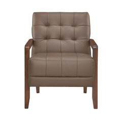Modern Style Accent Chair Brown Leather Upholstered Tufted Detail Walnut Finish Wood Furniture 1pc