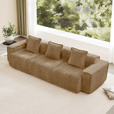 Streamlined Design Deep Seat Modular 3 Seat Boneless Sofa with French Edge Piping,No Assembly Required, Modern Modular 3-Seat Sofa Couch with Throw Pillows,Velvet Fabric Brown
