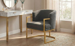 Modern Accent Chair Cozy Armchair Upholstered Reading Chair with Gold Metal Frame Living Room, Bedroom, or Office, Grey